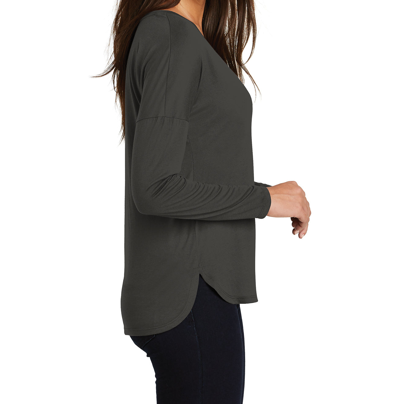 Women's Drapey Long Sleeve Tee - Charcoal - Side