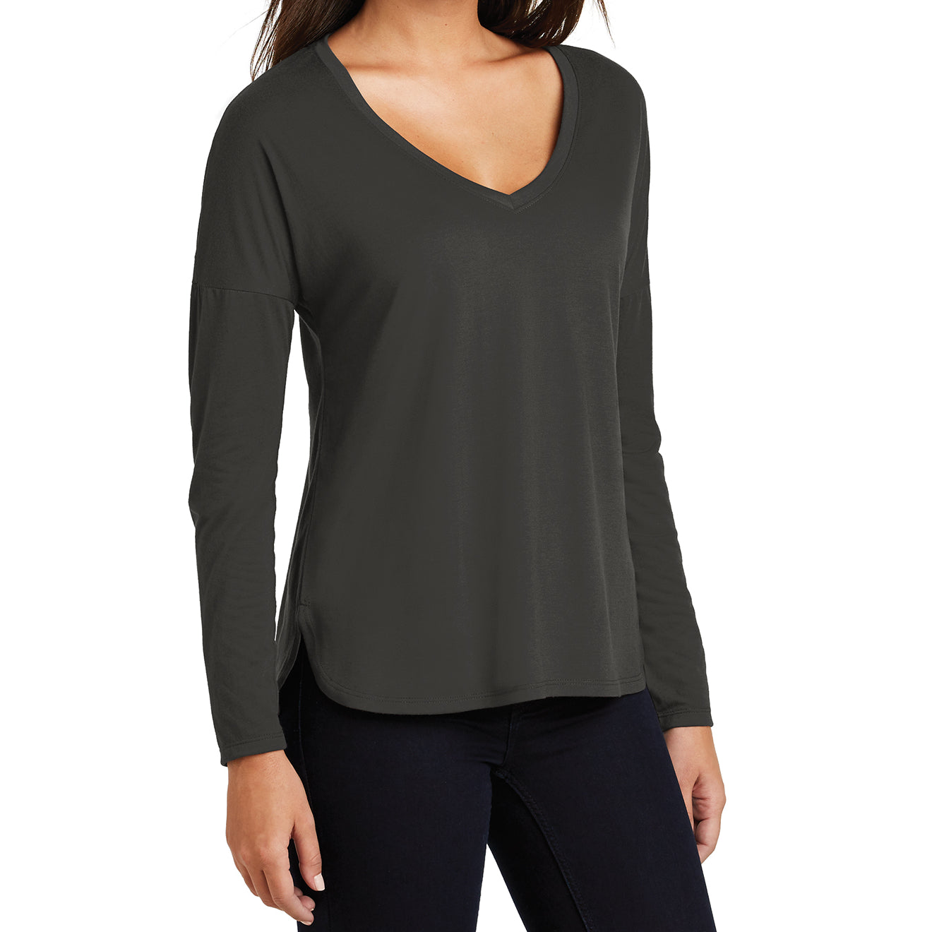 Women's Drapey Long Sleeve Tee - Charcoal - Side