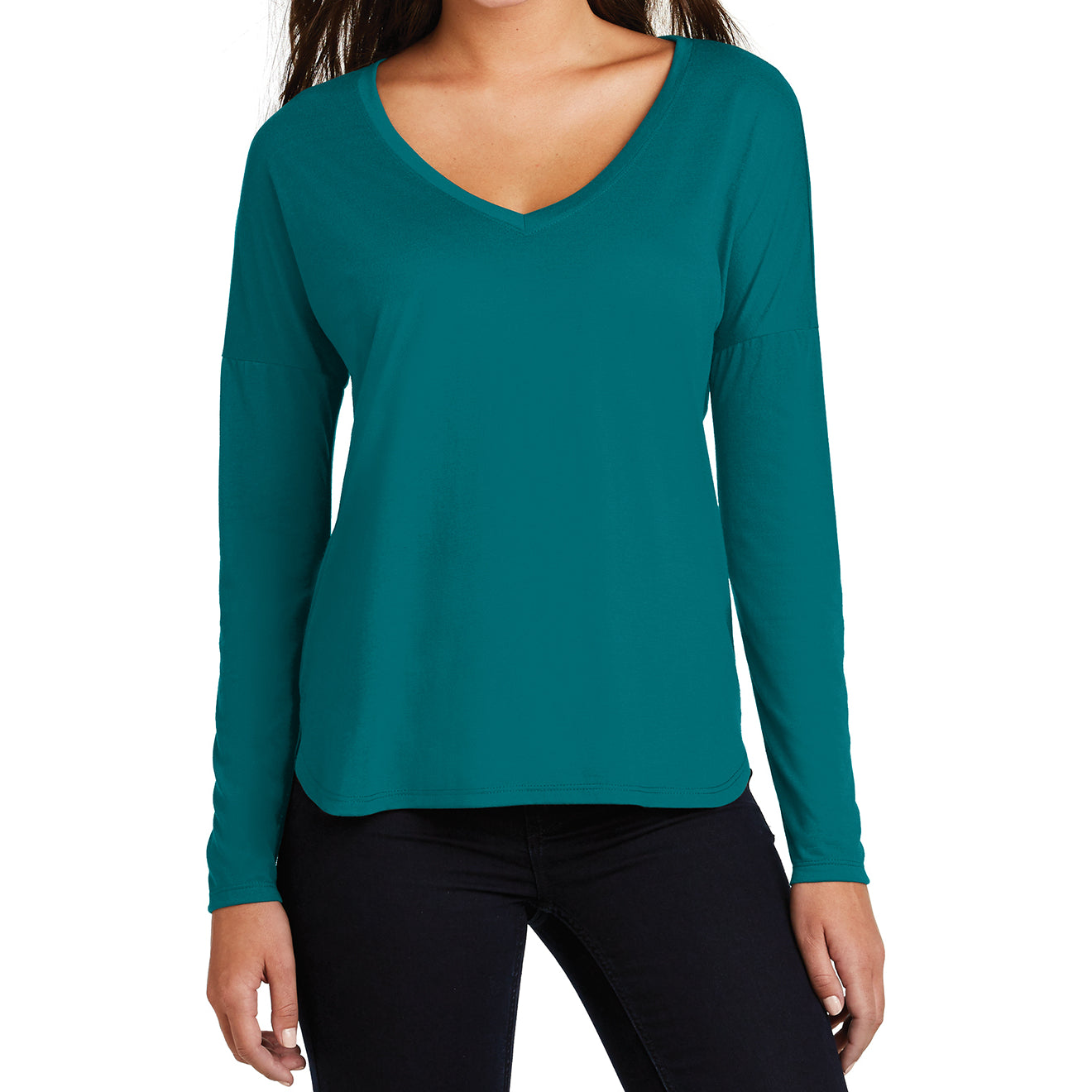 Women's Drapey Long Sleeve Tee - Teal - Front