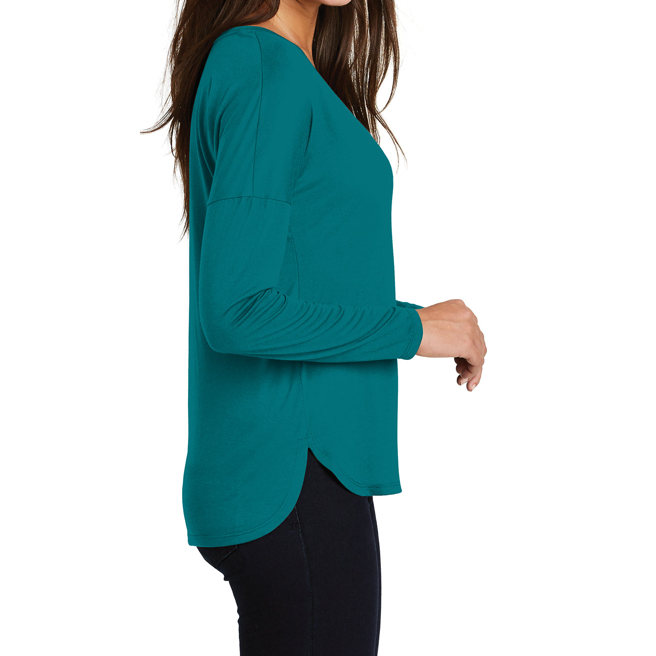 Women's Drapey Long Sleeve Tee - Teal - Side