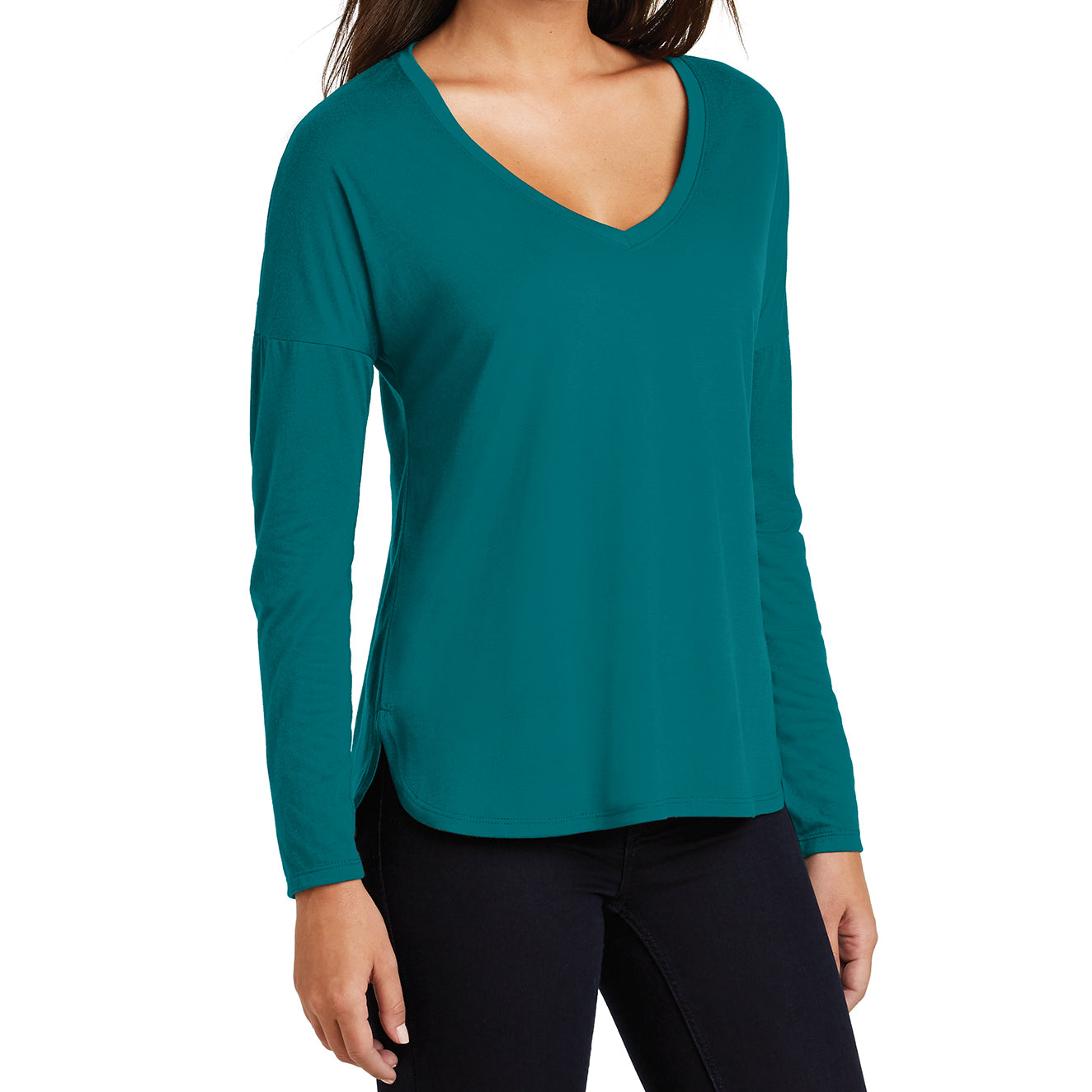 Women's Drapey Long Sleeve Tee - Teal - Side
