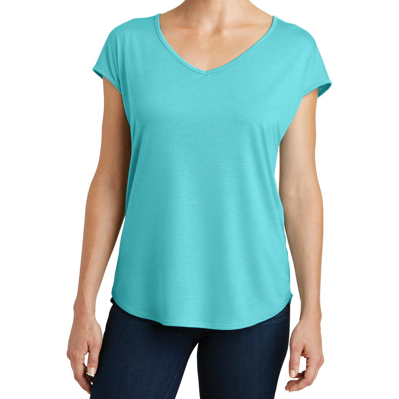 Womens Drapey Cross-Back Tee - Aqua Ice - Front