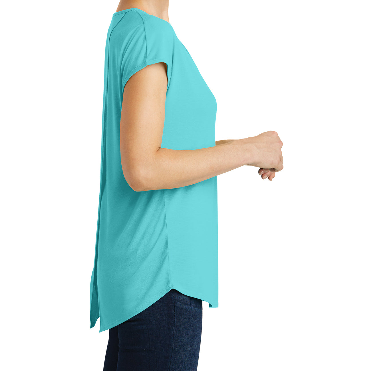 Womens Drapey Cross-Back Tee - Aqua Ice - Side