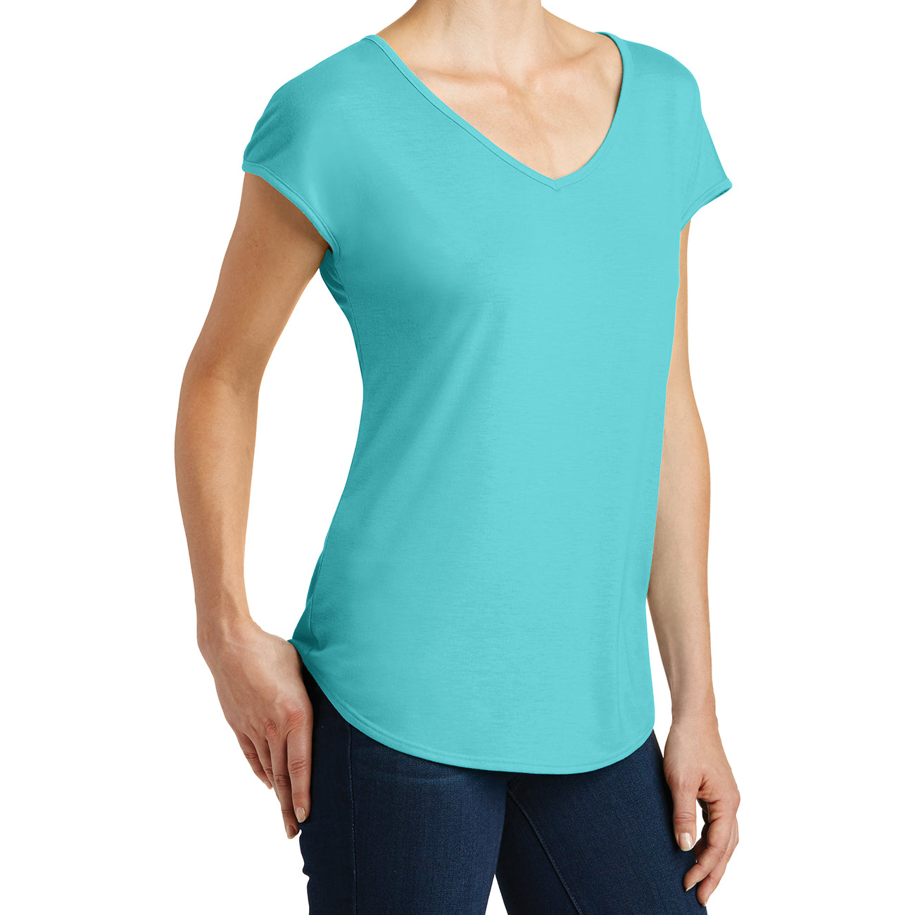 Womens Drapey Cross-Back Tee - Aqua Ice - Side