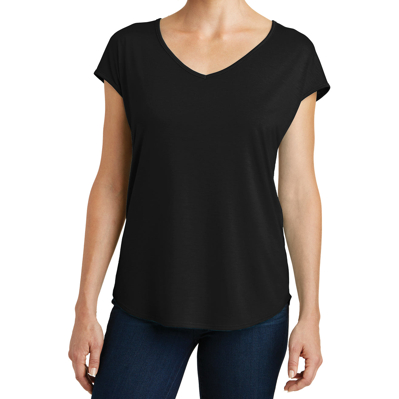 Womens Drapey Cross-Back Tee - Black - Front