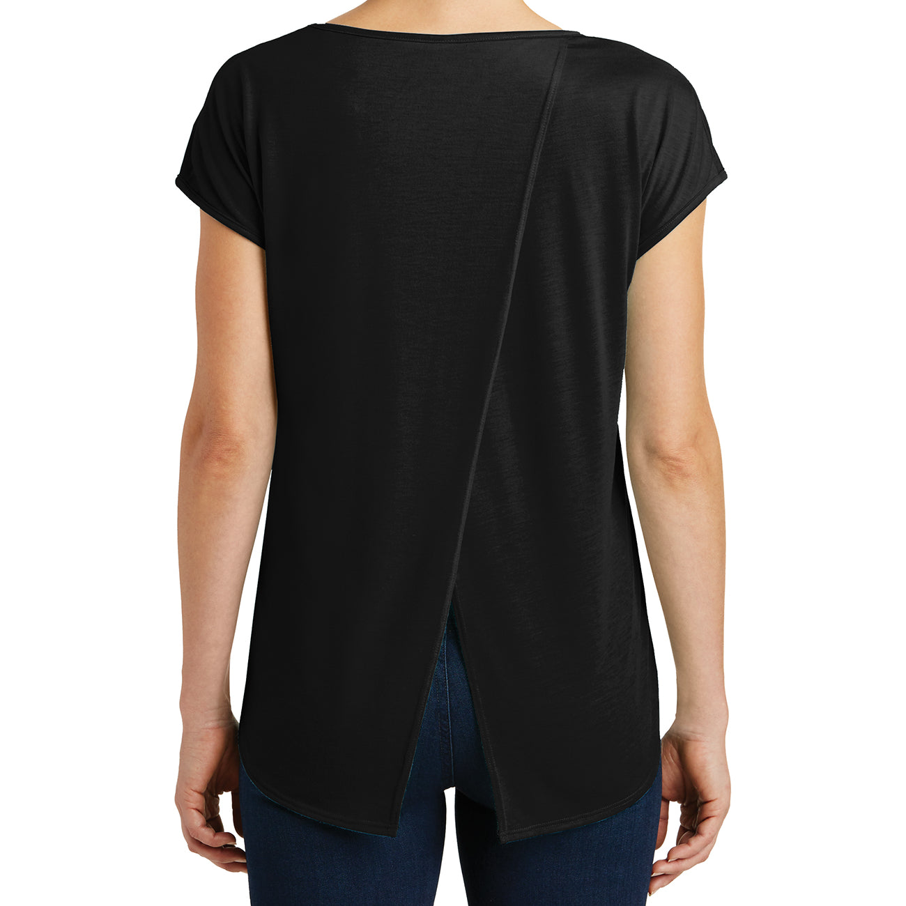 Womens Drapey Cross-Back Tee - Black - Back