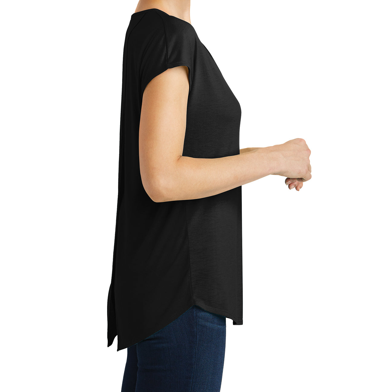 Womens Drapey Cross-Back Tee - Black - Side