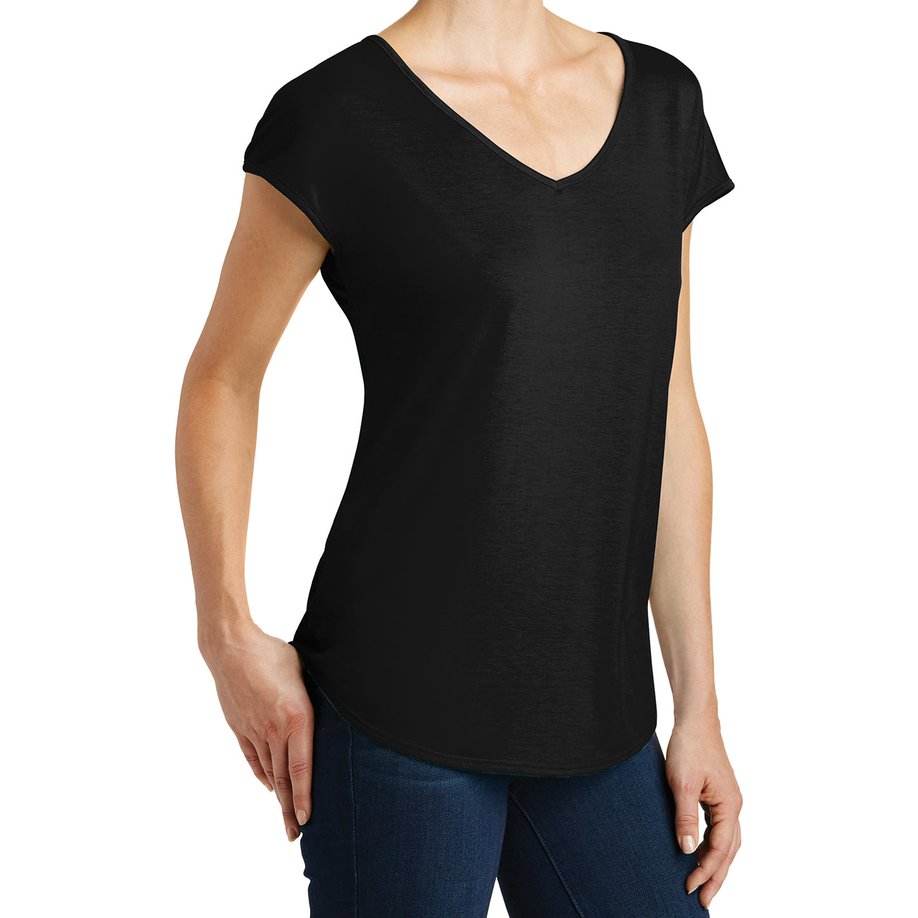 Womens Drapey Cross-Back Tee - Black - Side