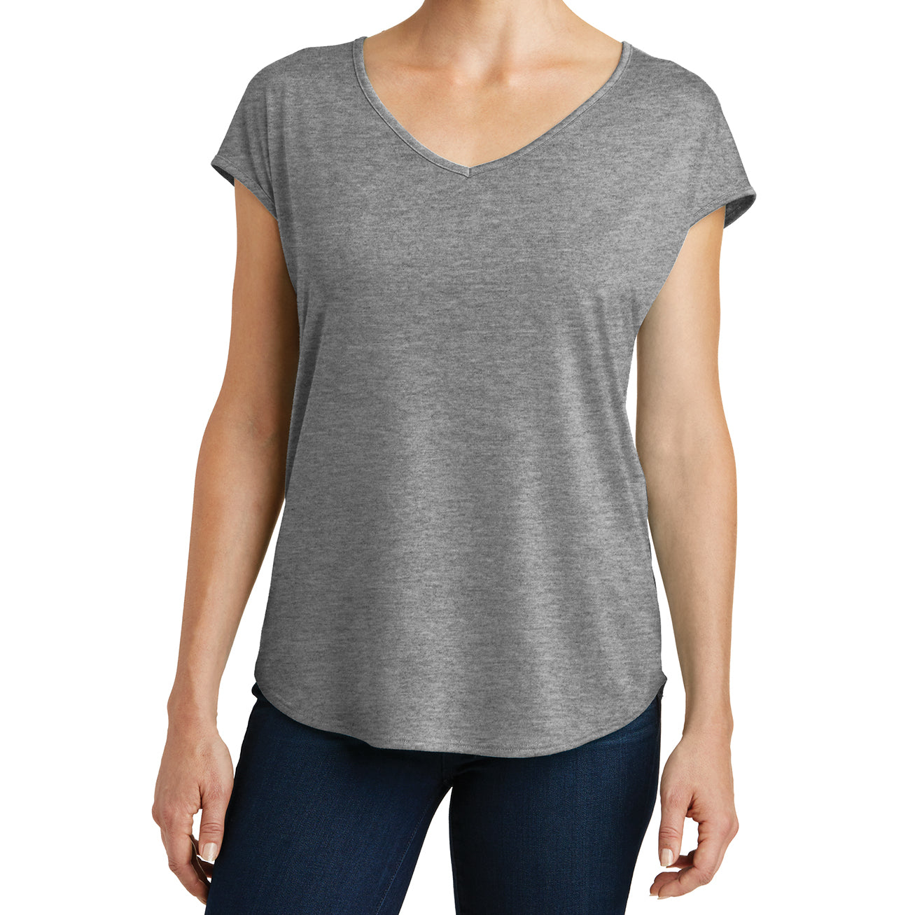 Womens Drapey Cross-Back Tee - Heathered Nickel - Front