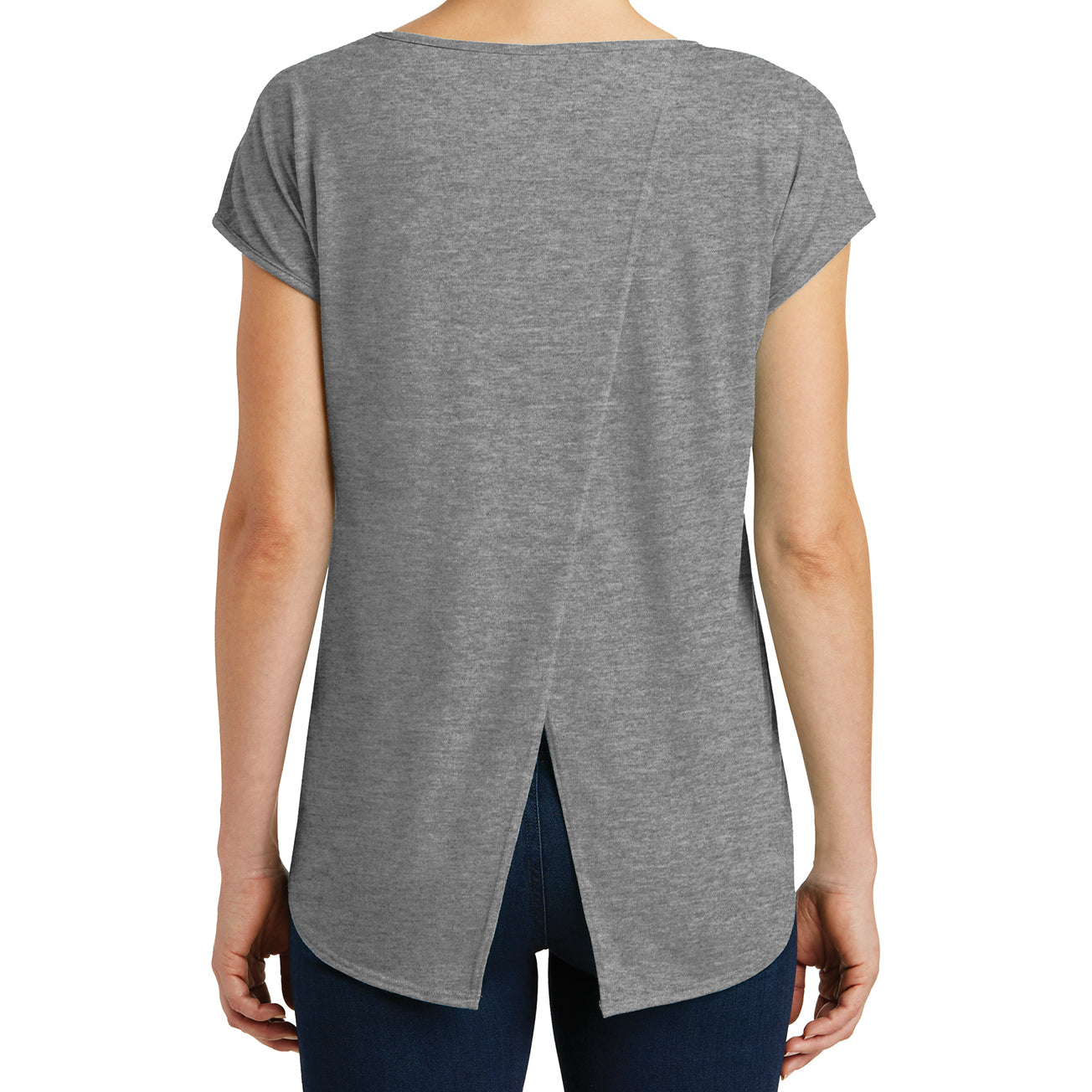 Womens Drapey Cross-Back Tee - Heathered Nickel - Back