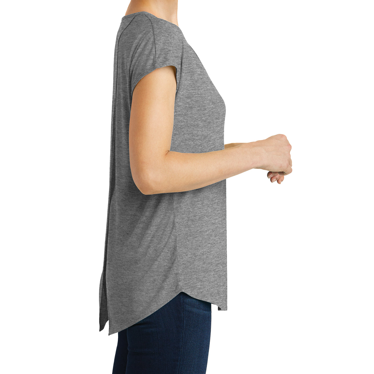 Womens Drapey Cross-Back Tee - Heathered Nickel - Side