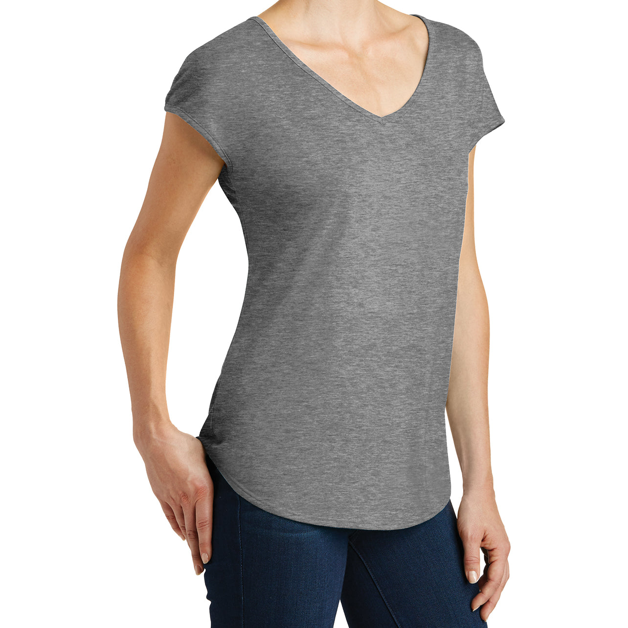 Womens Drapey Cross-Back Tee - Heathered Nickel - Side