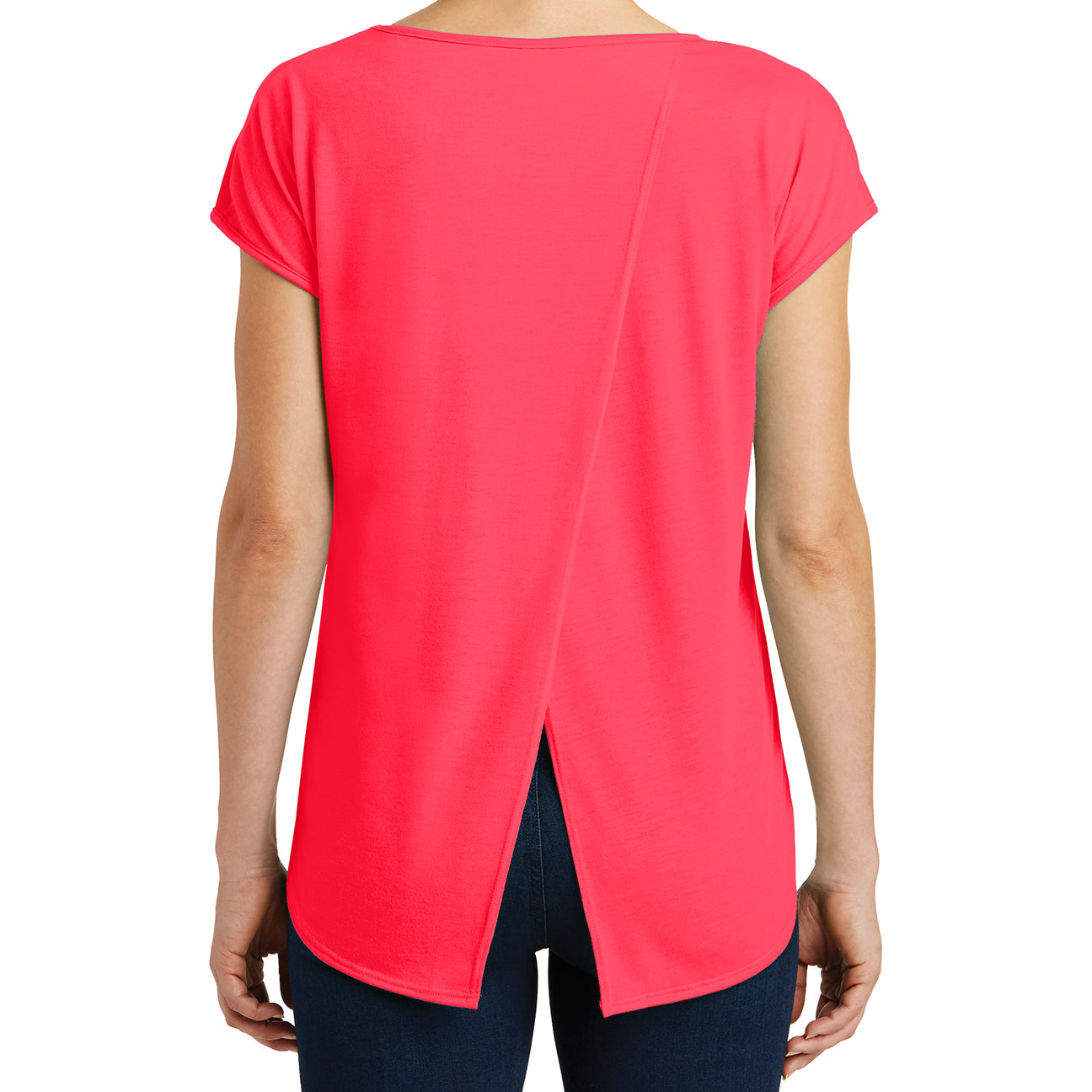 Womens Drapey Cross-Back Tee - Hot Coral - Back