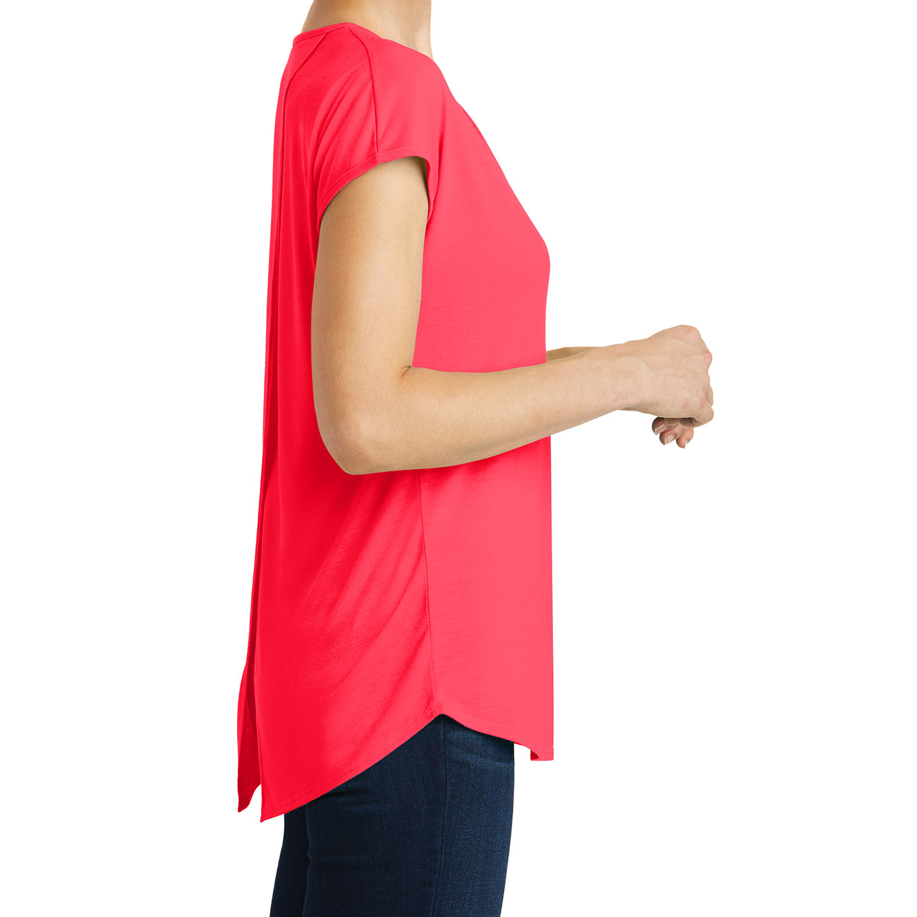 Womens Drapey Cross-Back Tee - Hot Coral - Side