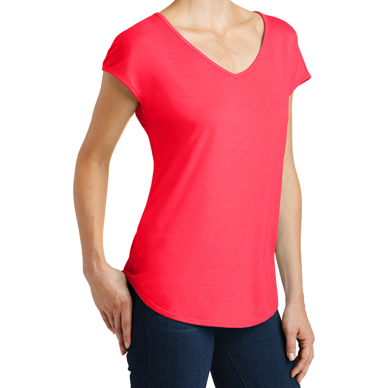 Womens Drapey Cross-Back Tee - Hot Coral - Side