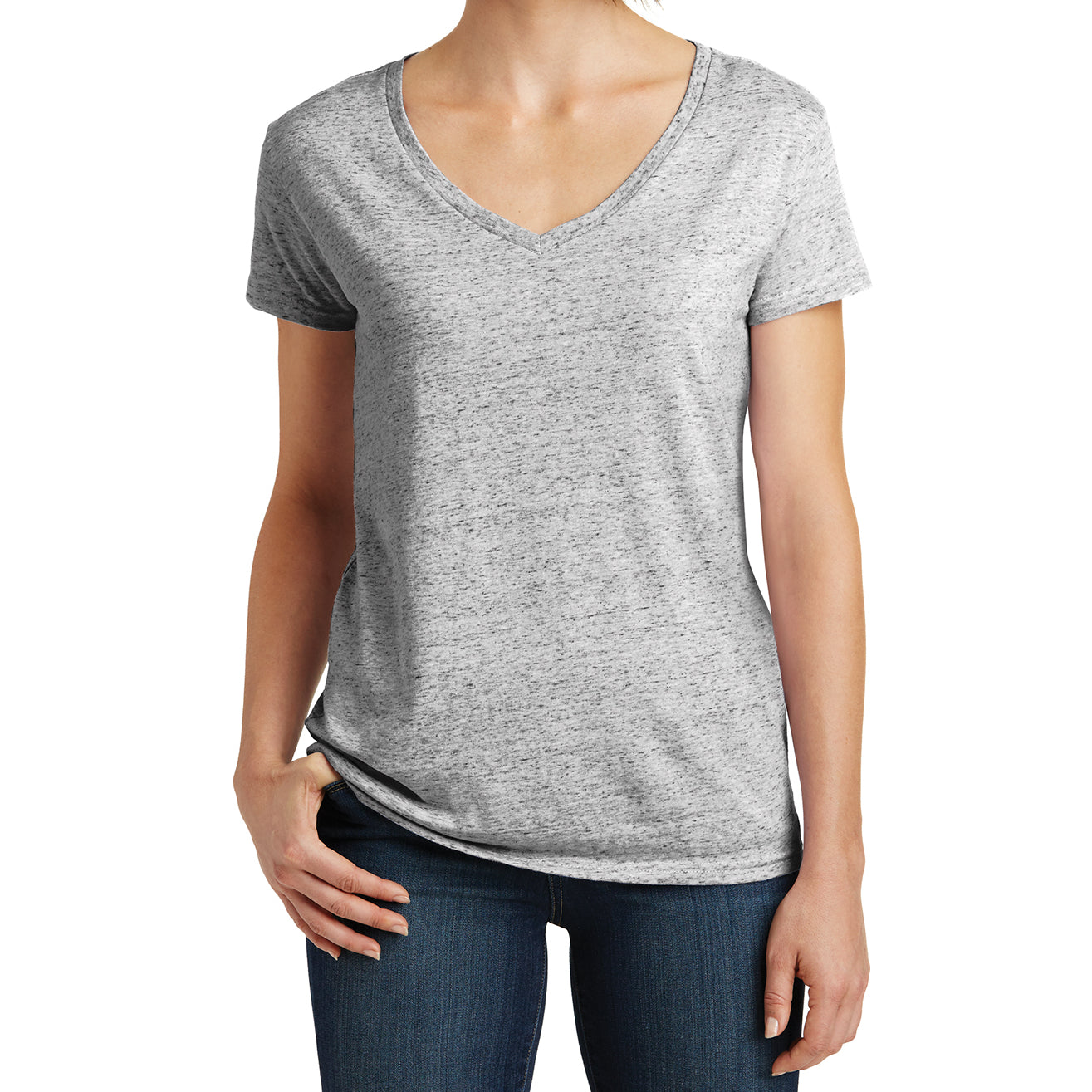 Womens Cosmic Relaxed V-Neck Tee - White/Black Cosmic - Front