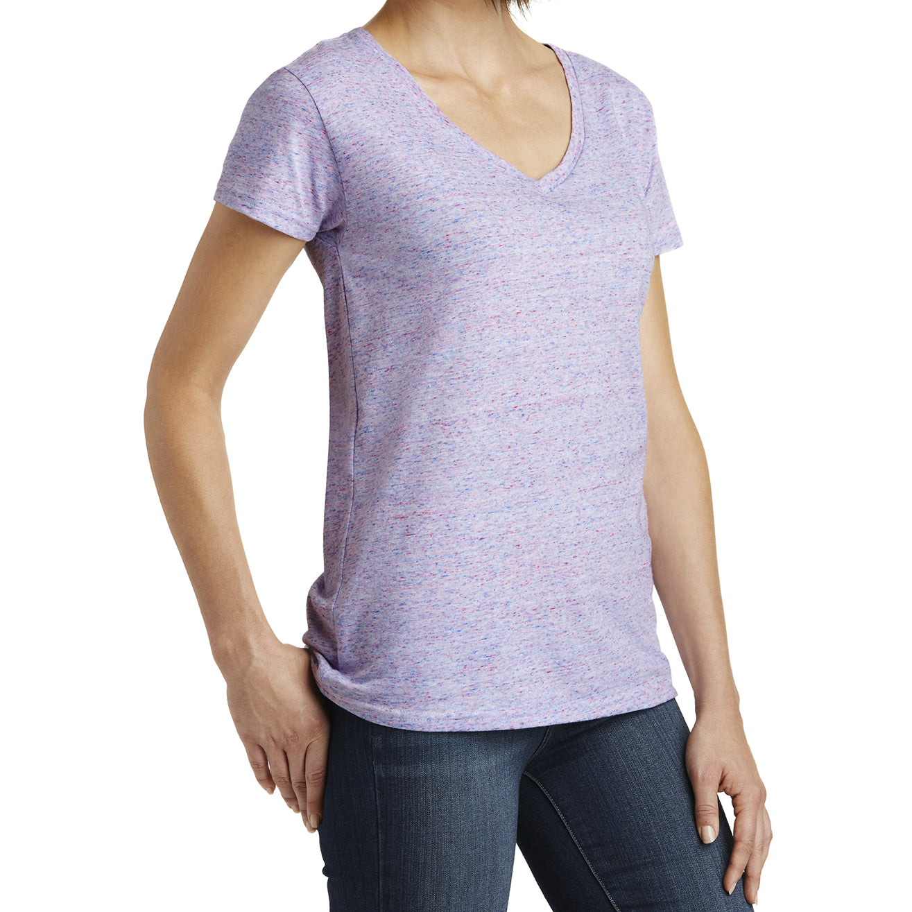 Womens Cosmic Relaxed V-Neck Tee - White/Pink Cosmic - Side