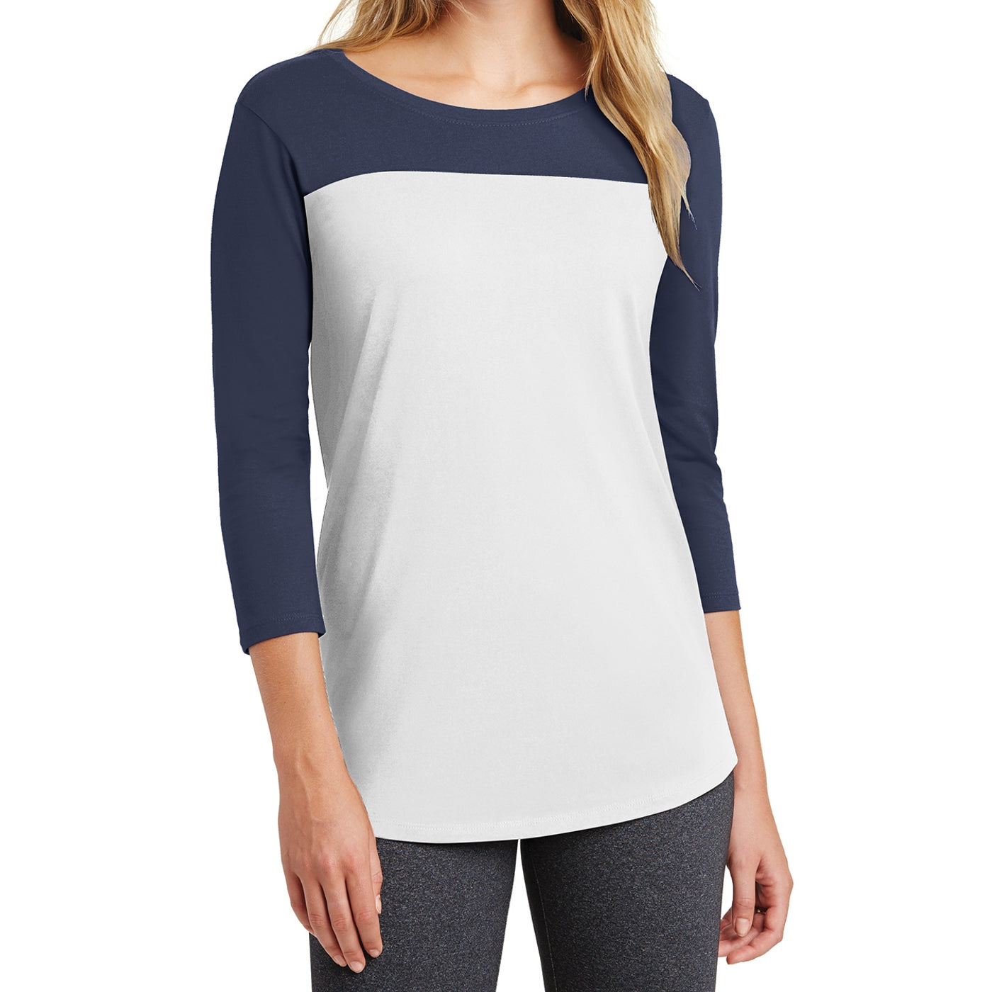 Women's Juniors Rally 3/4-Sleeve Tee - True Navy/ White