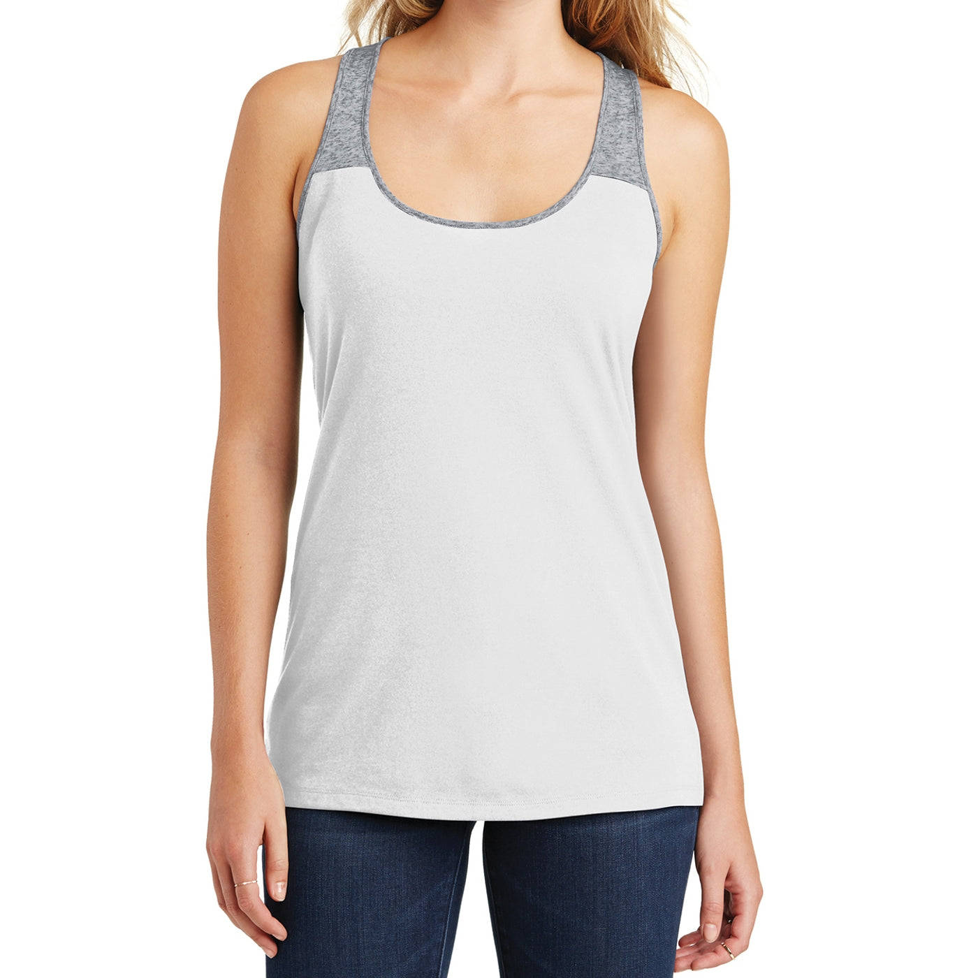 District Juniors Varsity Tank - White/ Heathered Nickel