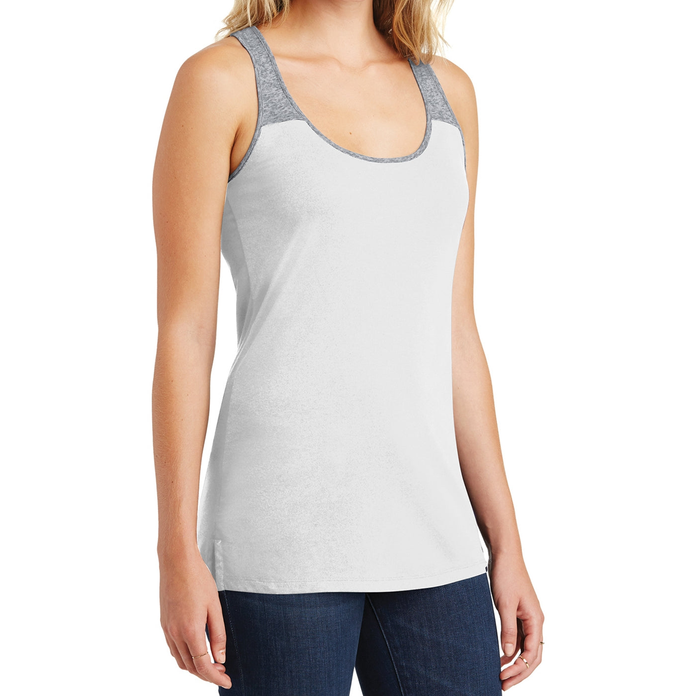 District Juniors Varsity Tank - White/ Heathered Nickel