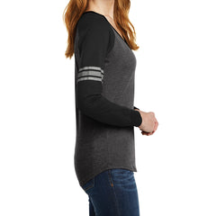 Women's Game Long Sleeve V-Neck Tee - Heathered Charcoal/ Black/ Silver - Side