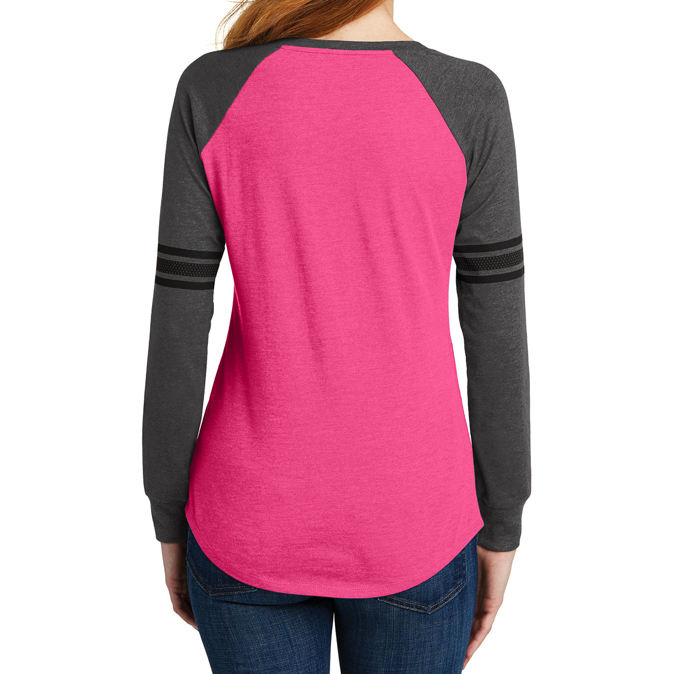 Women's Game Long Sleeve V-Neck Tee - Heathered Dark Fuchsia/ Heathered Charcoal/ Black - Back