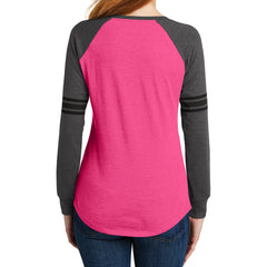 Women's Game Long Sleeve V-Neck Tee - Heathered Dark Fuchsia/ Heathered Charcoal/ Black - Back