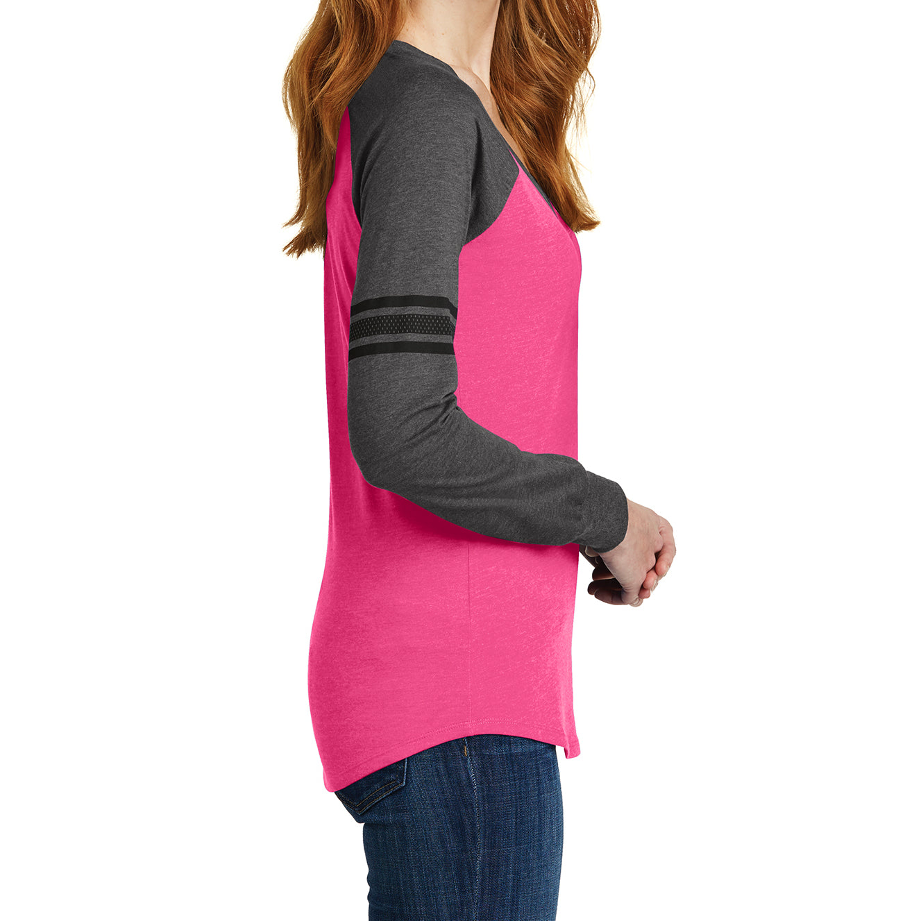 Women's Game Long Sleeve V-Neck Tee - Heathered Dark Fuchsia/ Heathered Charcoal/ Black - Side