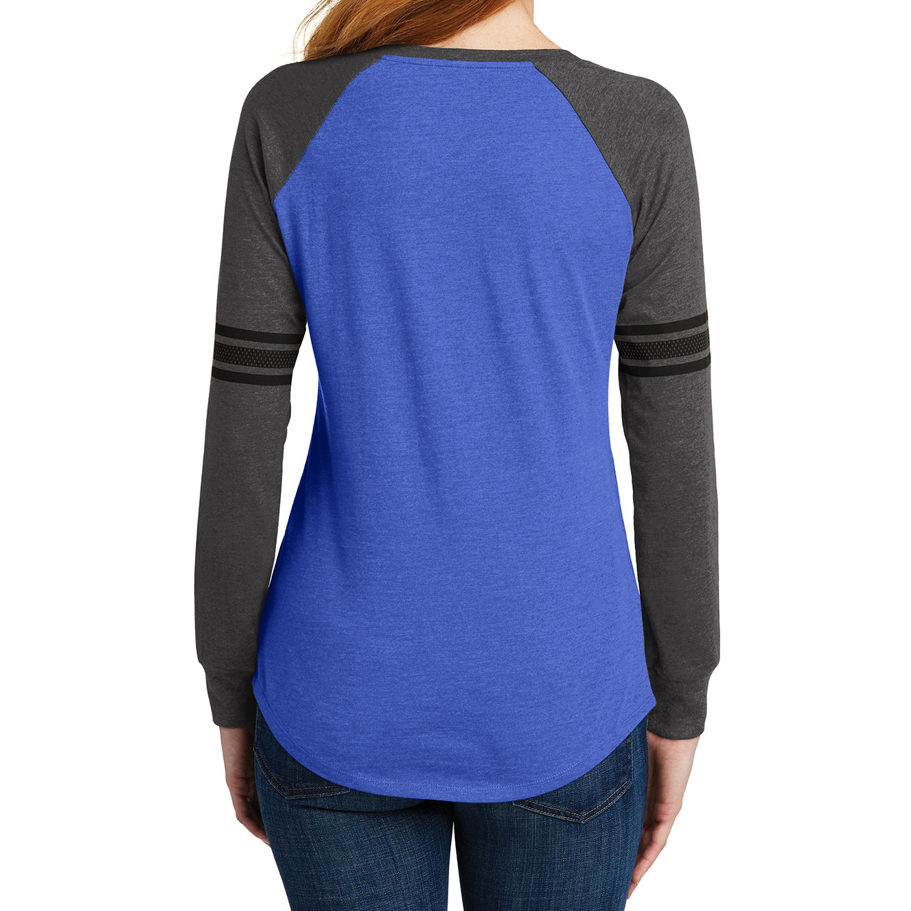 Women's Game Long Sleeve V-Neck Tee - Heathered True Royal/ Heathered Charcoal/ Black - Back