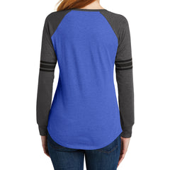 Women's Game Long Sleeve V-Neck Tee - Heathered True Royal/ Heathered Charcoal/ Black - Back