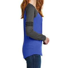 Women's Game Long Sleeve V-Neck Tee - Heathered True Royal/ Heathered Charcoal/ Black -  Side