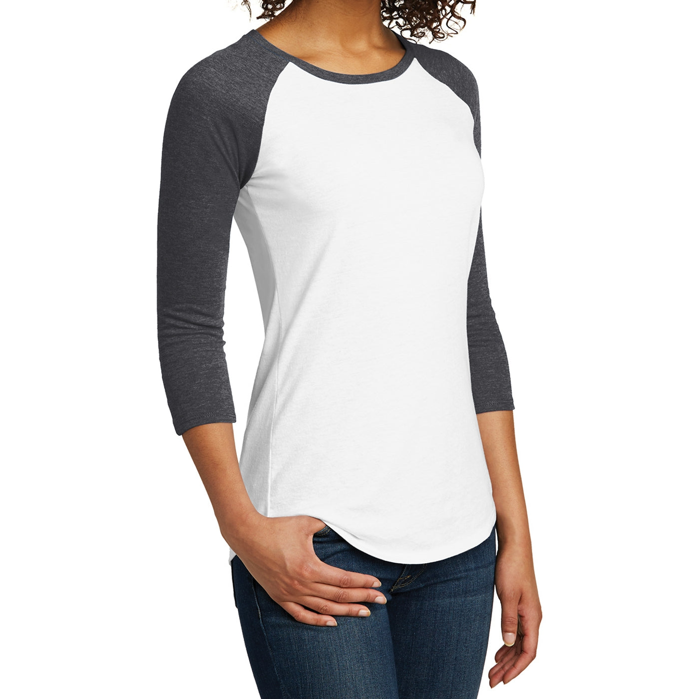 Women's Juniors Very Important Tee 3/4-Sleeve Raglan - Heathered Charcoal/ White