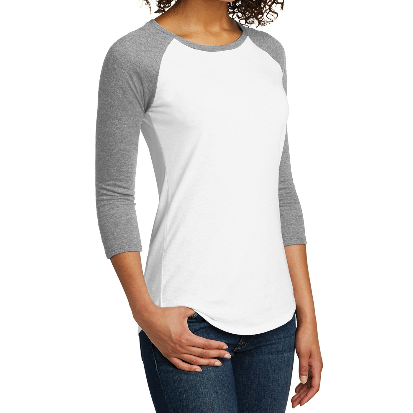 Women's Juniors Very Important Tee 3/4-Sleeve Raglan - Light Heather Grey/ White