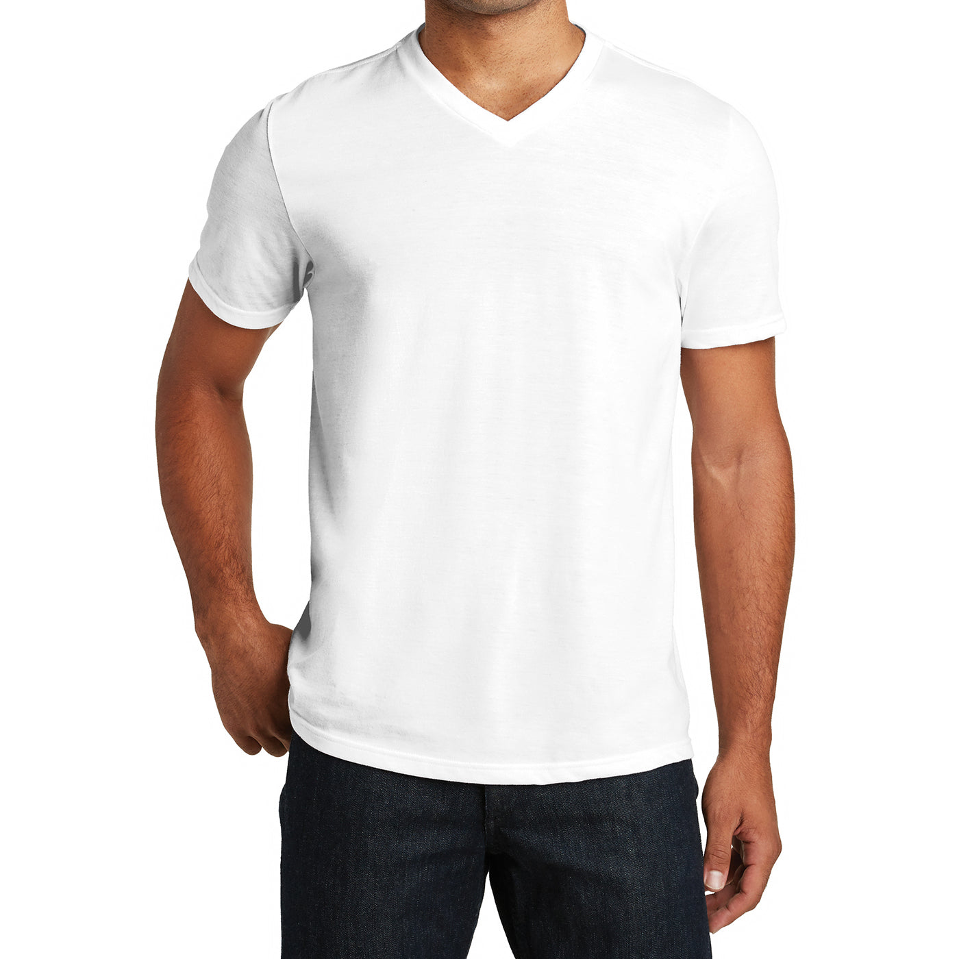 Mens Perfect Tri V-Neck Tee - White - Front