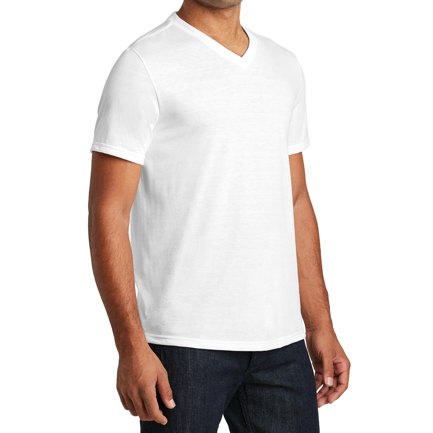 Mens Perfect Tri V-Neck Tee - White - Side