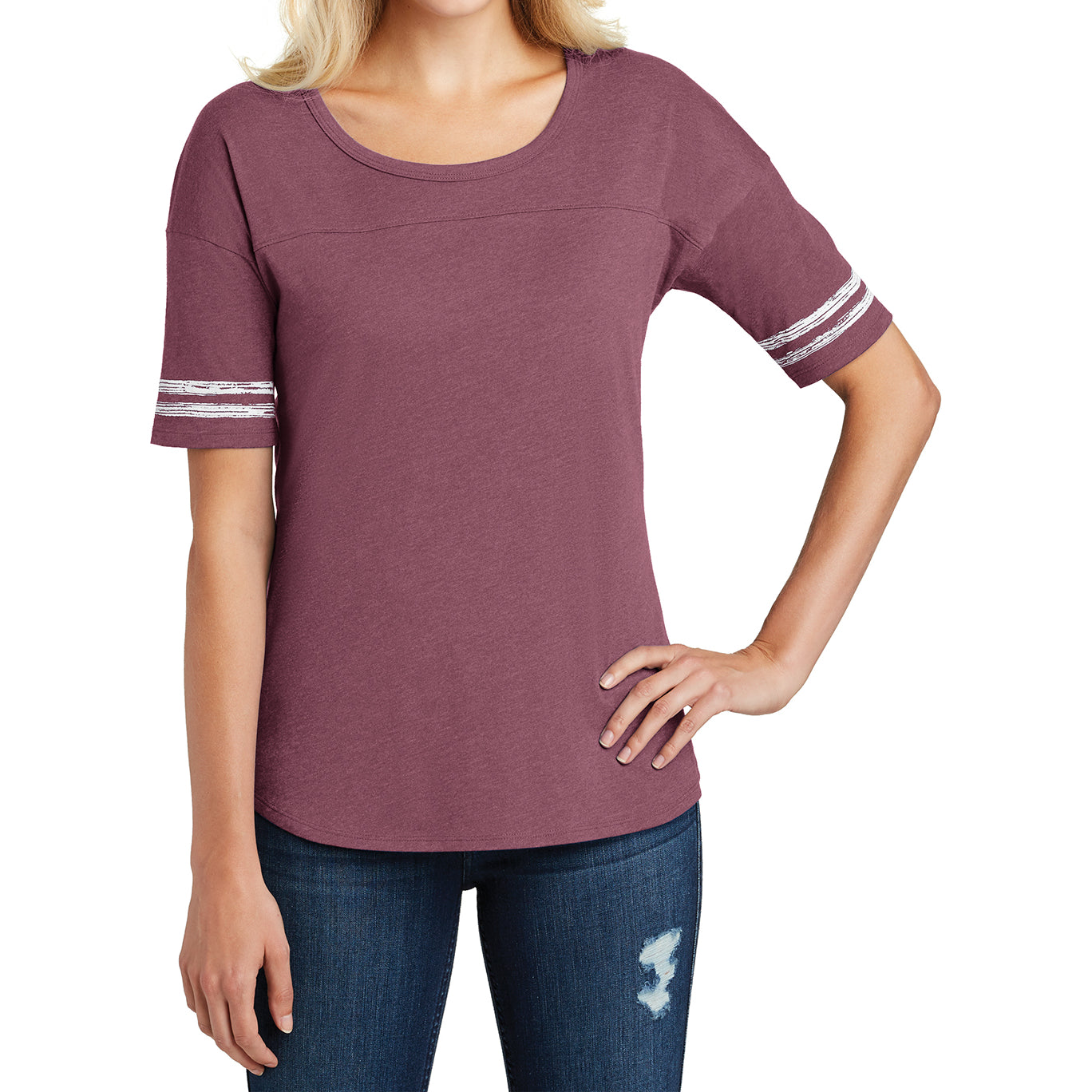 Women's Scorecard Tee Distressed Printed Stripes - Heathered Cardinal/White - Front