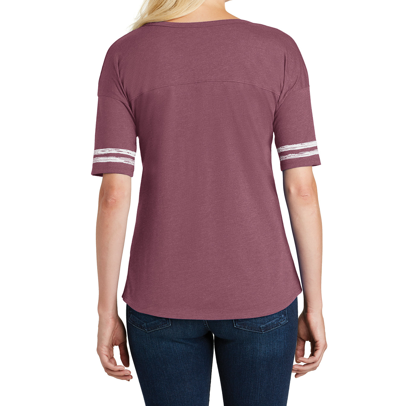 Women's Scorecard Tee Distressed Printed Stripes - Heathered Cardinal/White - Back