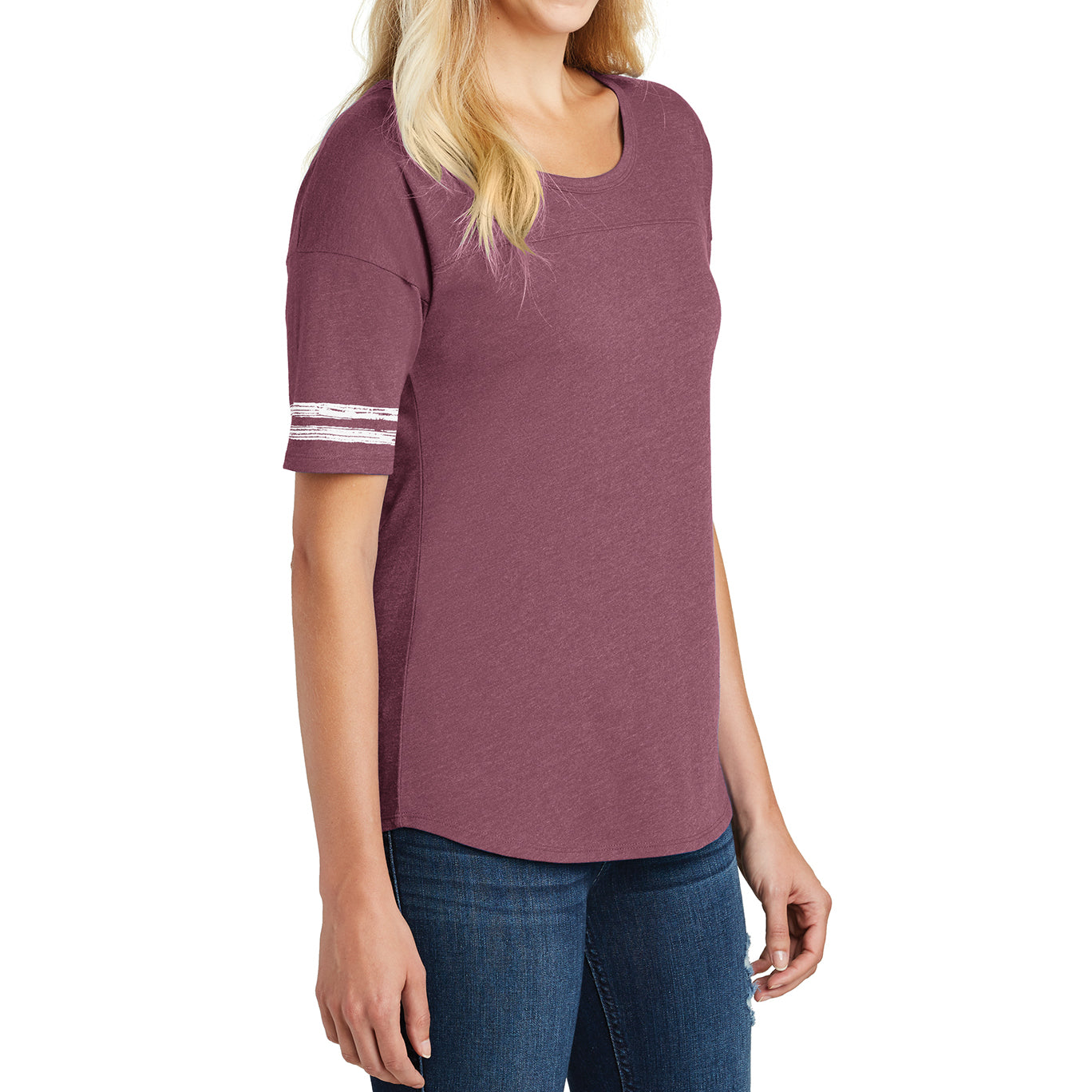 Women's Scorecard Tee Distressed Printed Stripes - Heathered Cardinal/White - Side
