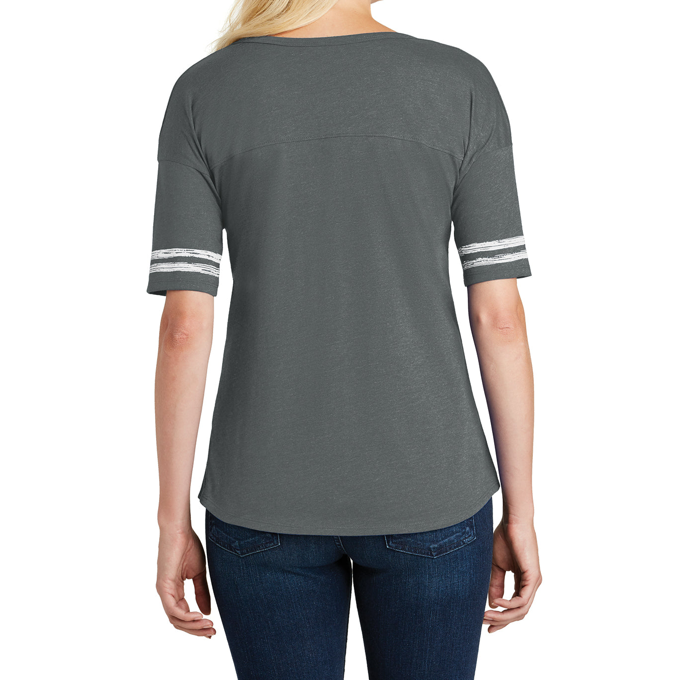 Women's Scorecard Tee Distressed Printed Stripes - Heathered Charcoal/White - Back