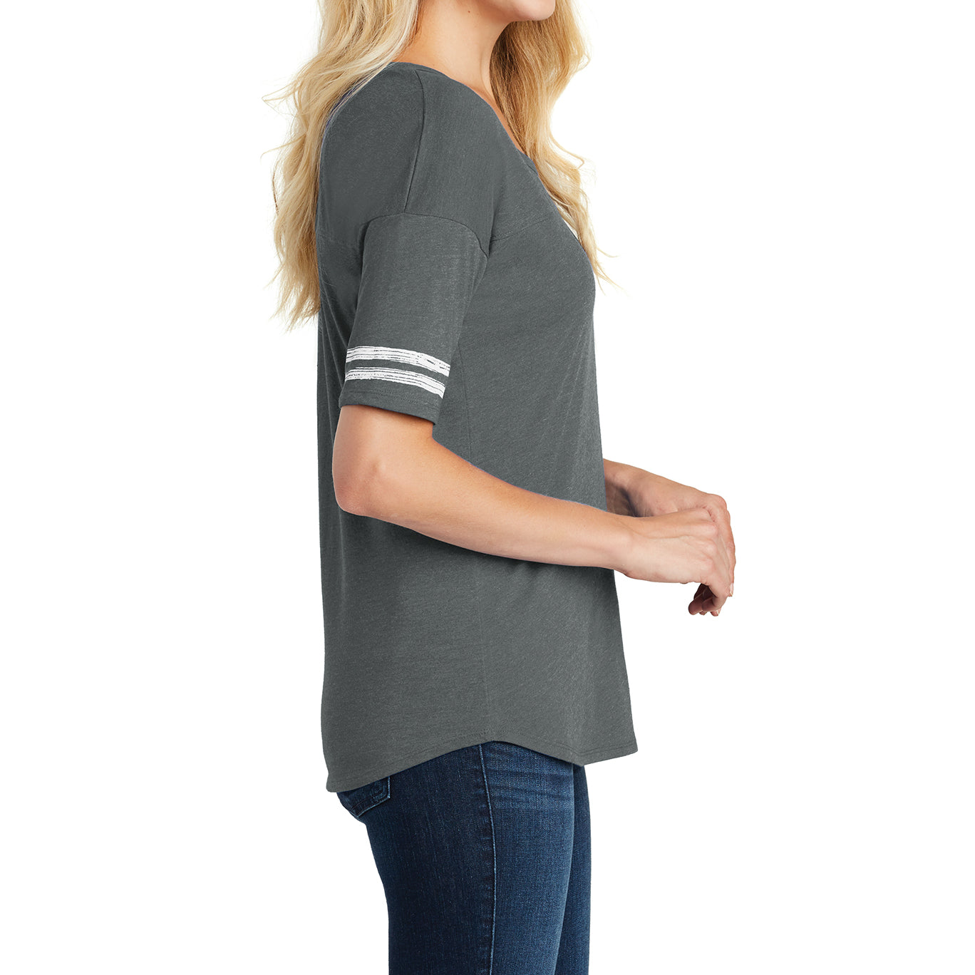 Women's Scorecard Tee Distressed Printed Stripes - Heathered Charcoal/White - Side