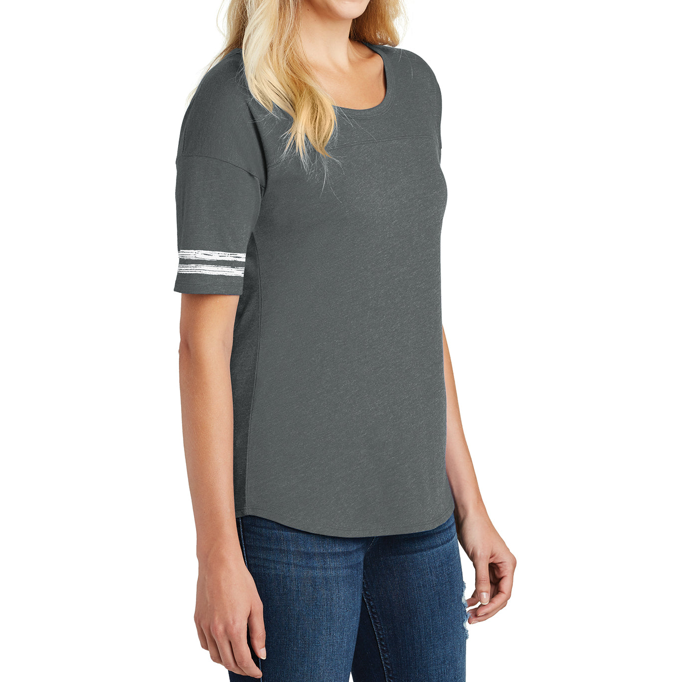 Women's Scorecard Tee Distressed Printed Stripes - Heathered Charcoal/White - Side