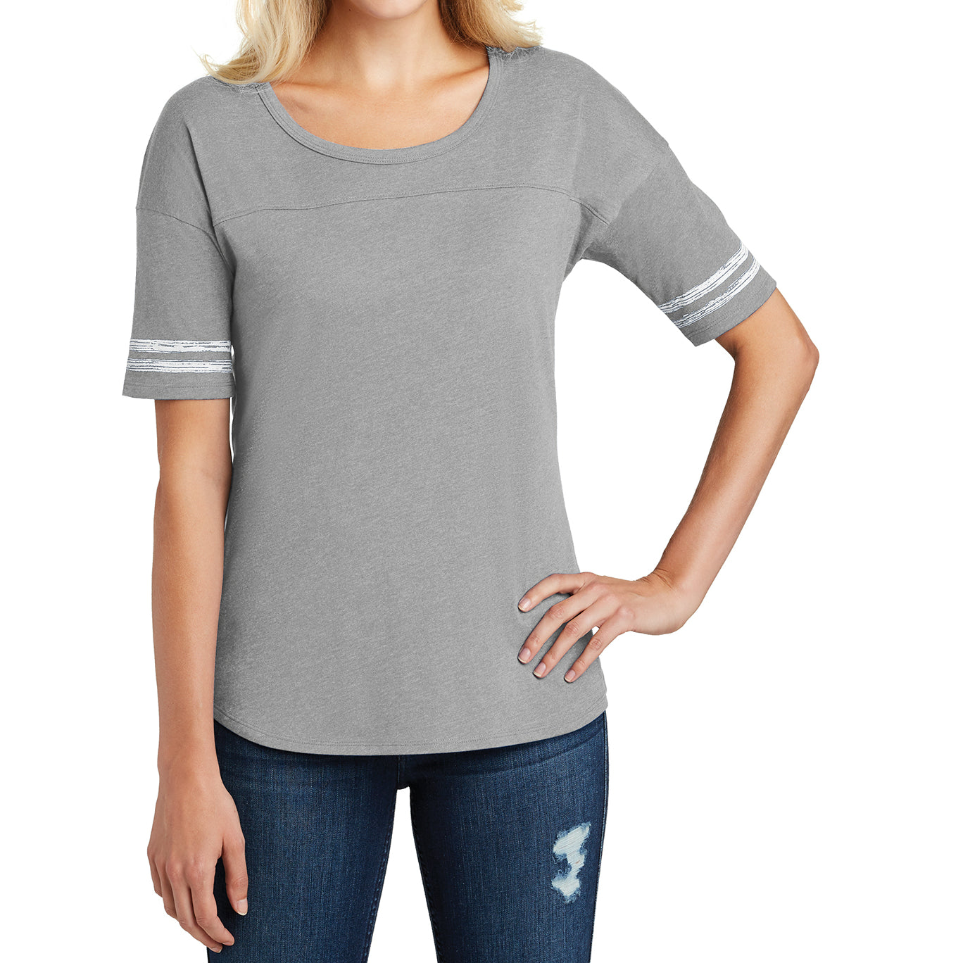 Women's Scorecard Tee Distressed Printed Stripes - Heathered Nickel/White - Front