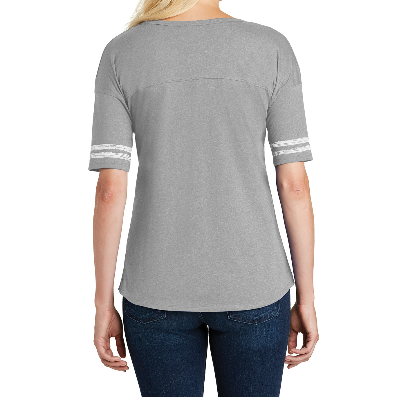 Women's Scorecard Tee Distressed Printed Stripes - Heathered Nickel/White - Back