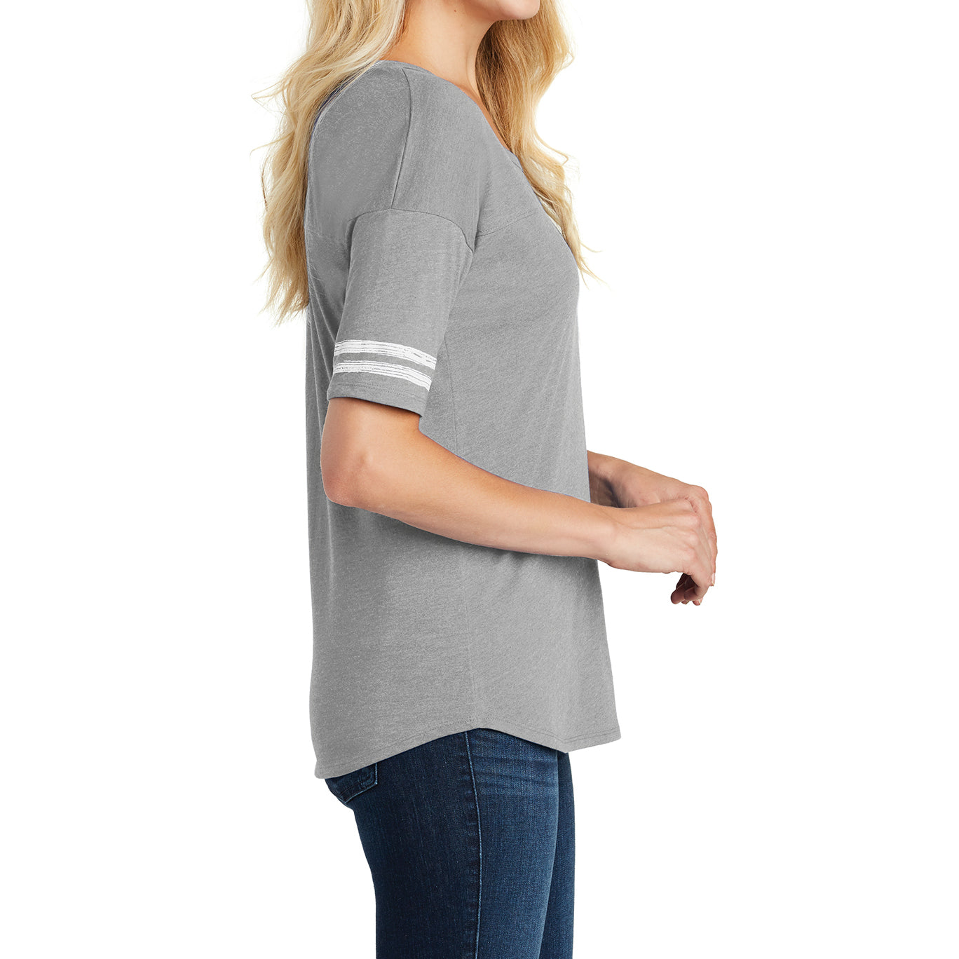 Women's Scorecard Tee Distressed Printed Stripes - Heathered Nickel/White - Side
