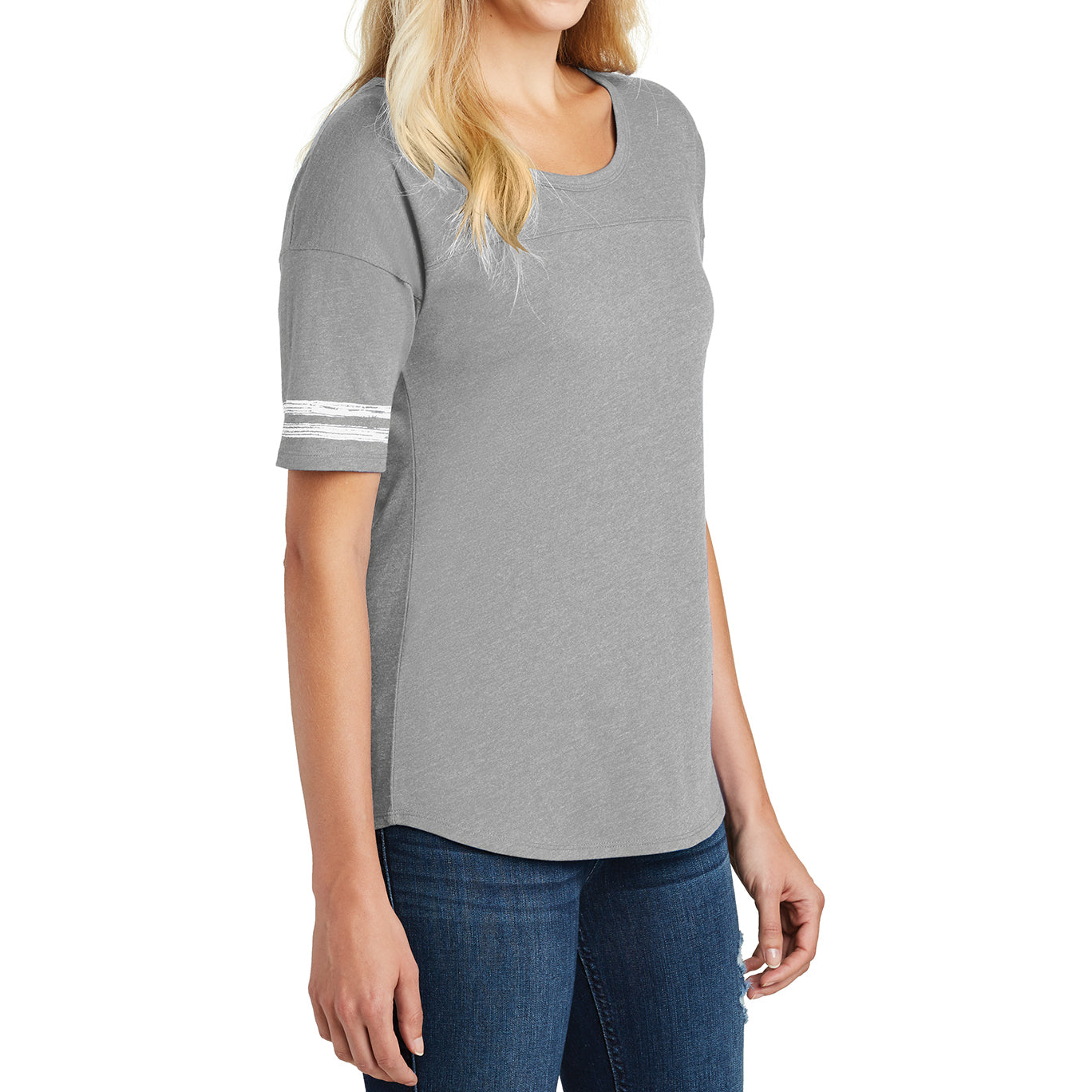 Women's Scorecard Tee Distressed Printed Stripes - Heathered Nickel/White - Side
