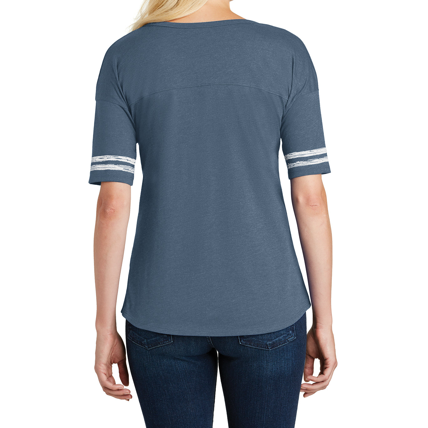 Women's Scorecard Tee Distressed Printed Stripes - Heathered True Navy/White - Back