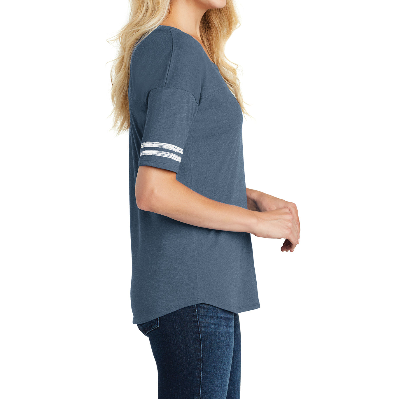 Women's Scorecard Tee Distressed Printed Stripes - Heathered True Navy/White - Side