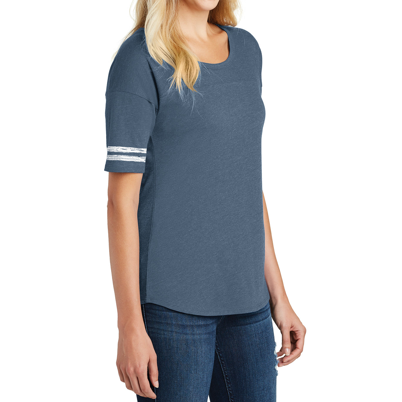 Women's Scorecard Tee Distressed Printed Stripes - Heathered True Navy/White - Side