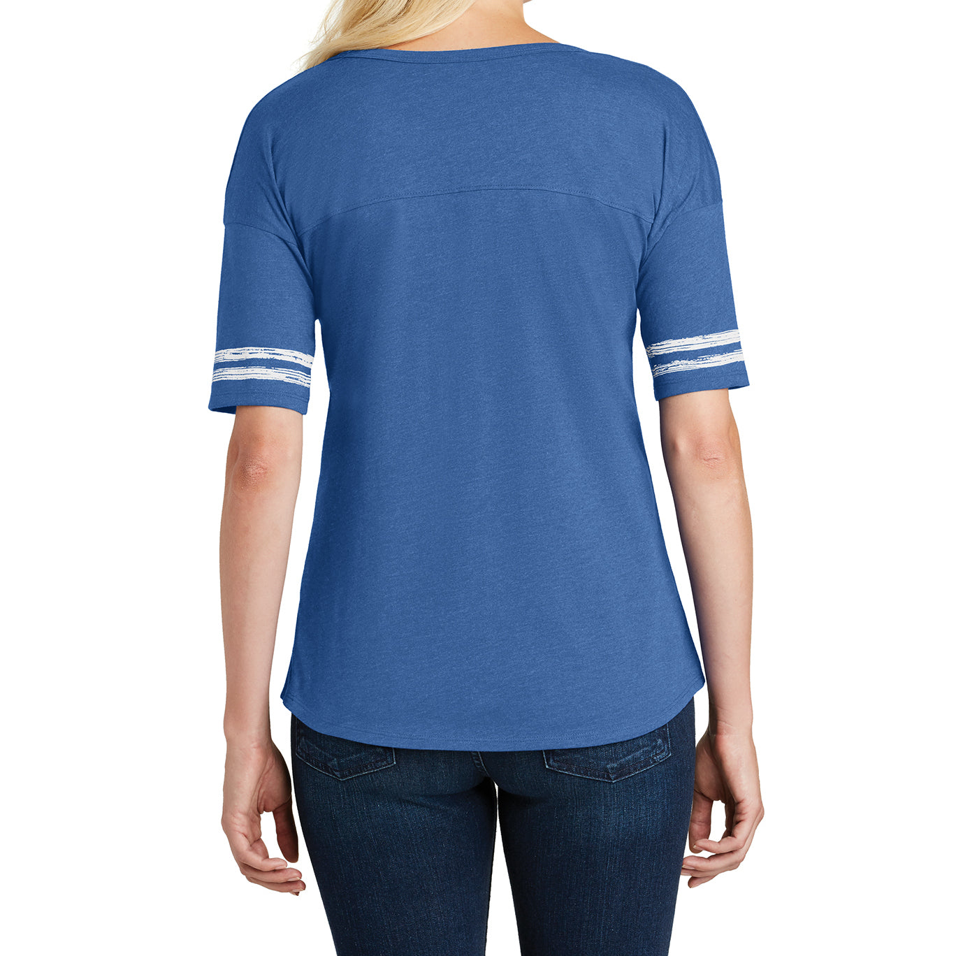 Women's Scorecard Tee Distressed Printed Stripes - Heathered True Royal/White - Back