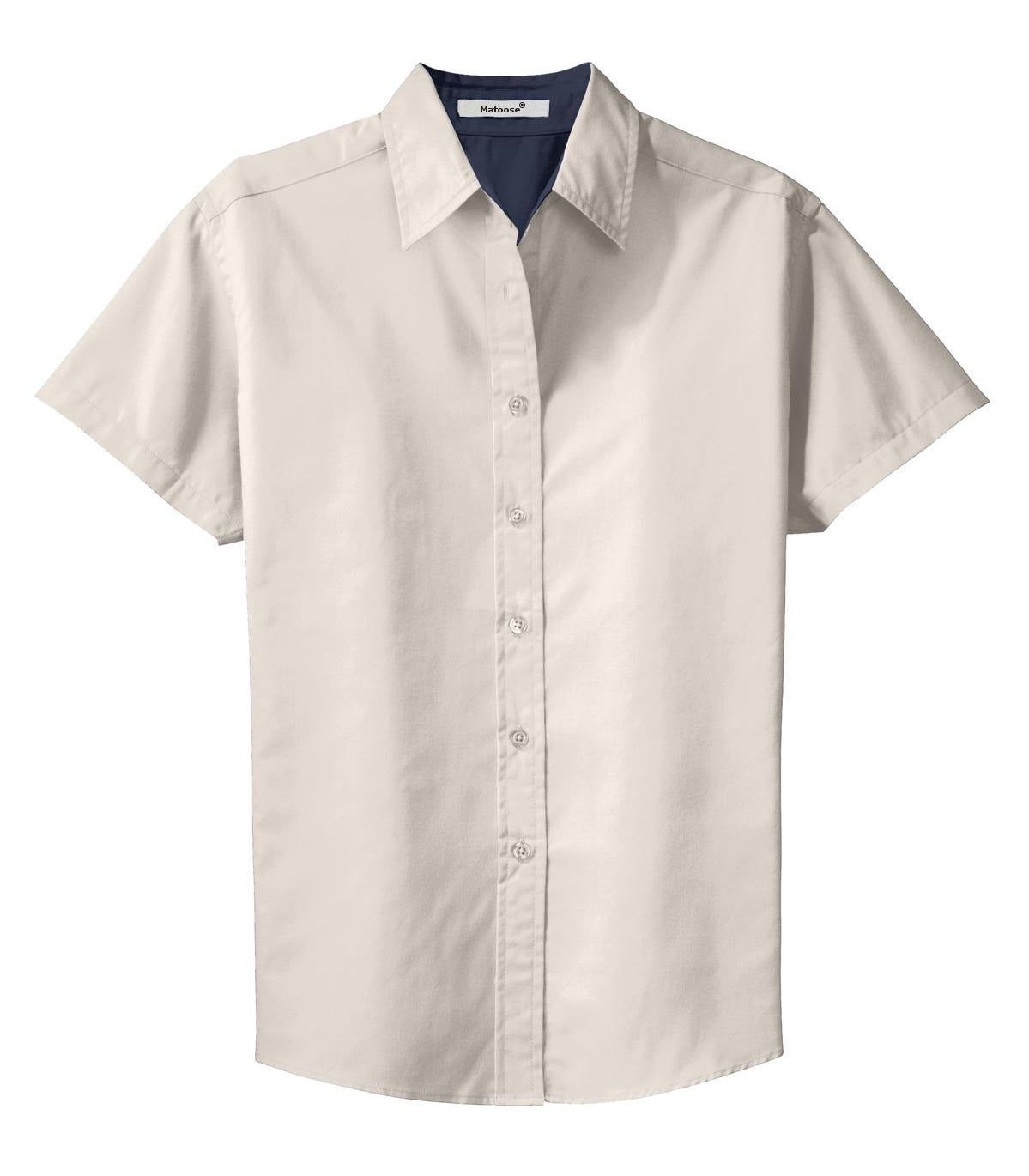 Mafoose Women's Comfortable Short Sleeve Easy Care Shirt Light Stone/Classic Navy-Front